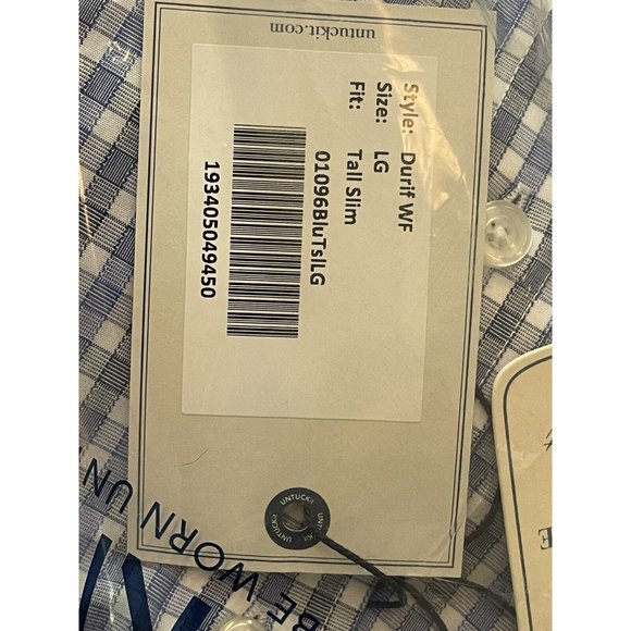 NWT UNTUCKit Durif • Wrinkle Free | Button Up • Blue Check | Men's L • Tall Slim - Picture 5 of 6